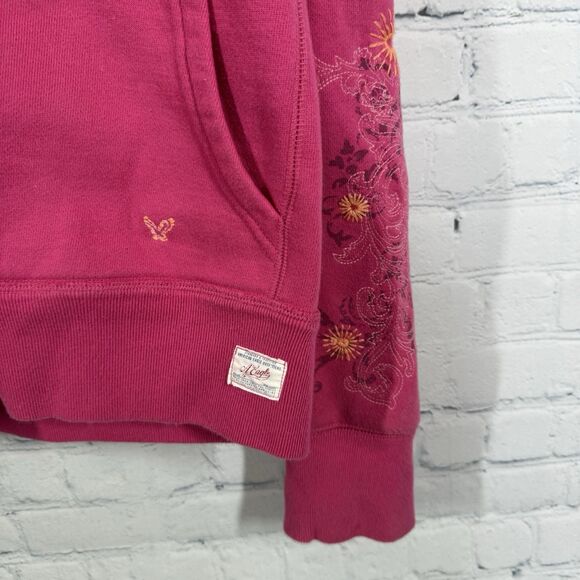 Vintage Y2K Athletic Hoodie Women XL Fuchsia Embroidered Floral Full Zip Jacket - Picture 6 of 16